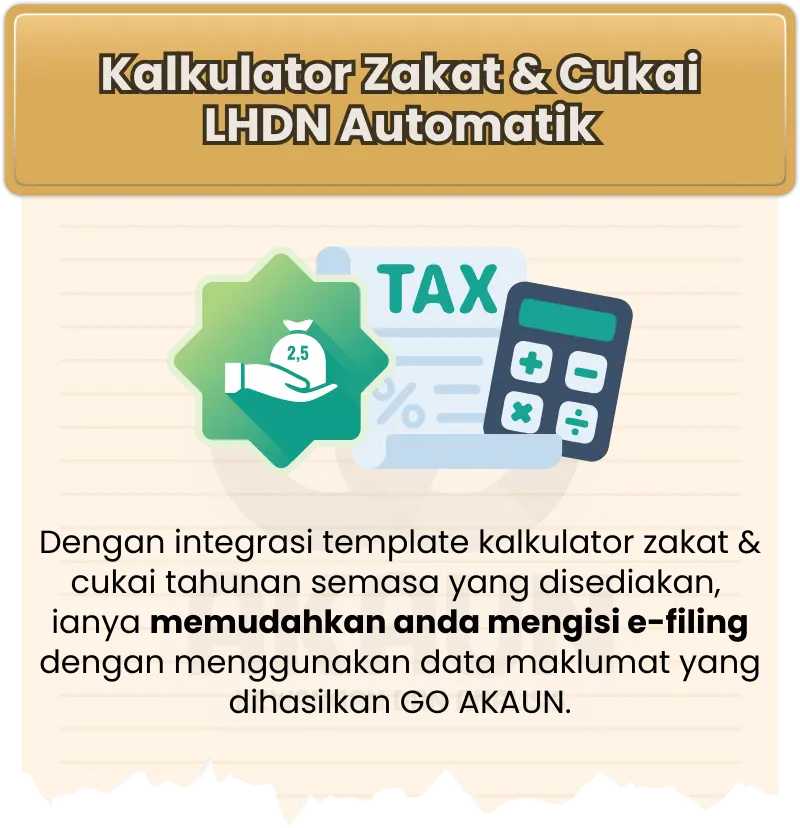 Keistimewaan Go Akaun 5: Kalkulator Zakat & Cukai LHDN Automatik | Go Akaun | GoAkaun | GoAkaun.com